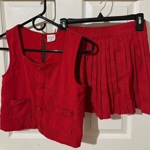 Abercrombie kids Red Button-Up Vest and Pleated Skort Set Girls size 11-12